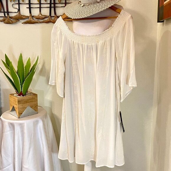 SEQUIN HEARTS OFF WHITE/IVORY WHIMSICAL PRINT OFF THE SHOULDER DRESS NWT - Picture 16 of 17